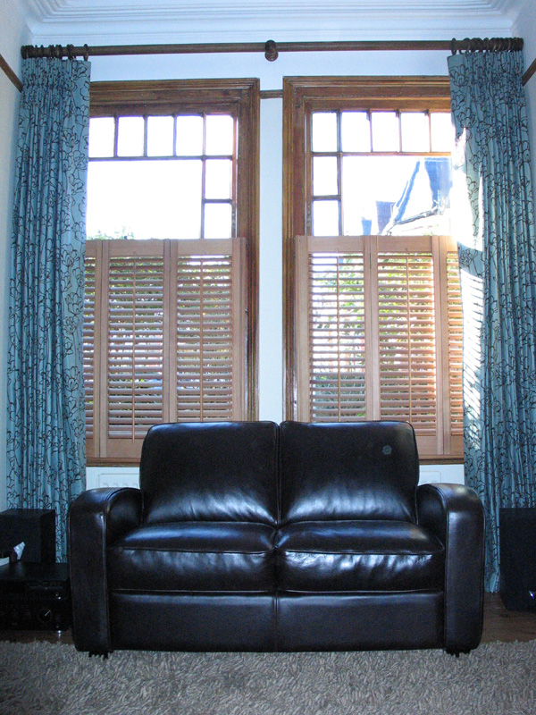 Half height plantation shutters in Cedar with 47mm louvres