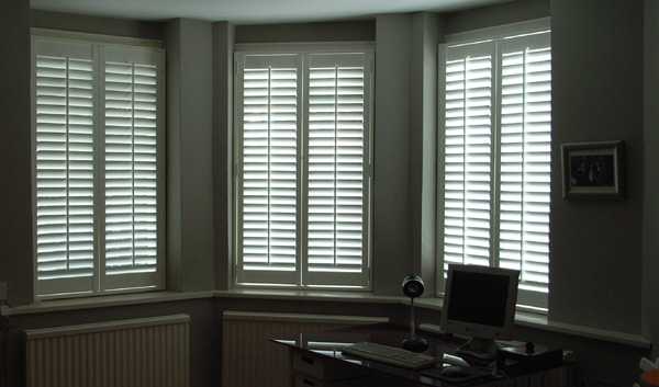 MDF plantation shutters in silk white with 47mm louvres