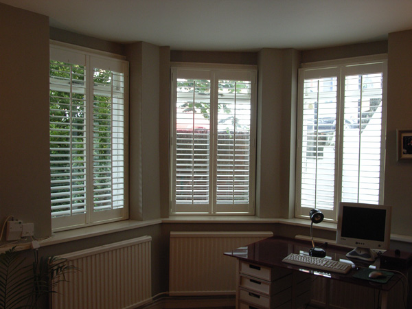 MDF plantation shutters in silk white with 47mm louvres