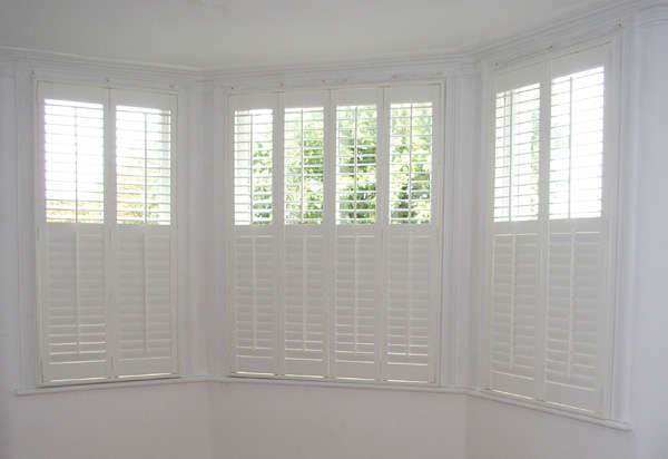 MDF plantation shutters in silk white with 63mm louvres